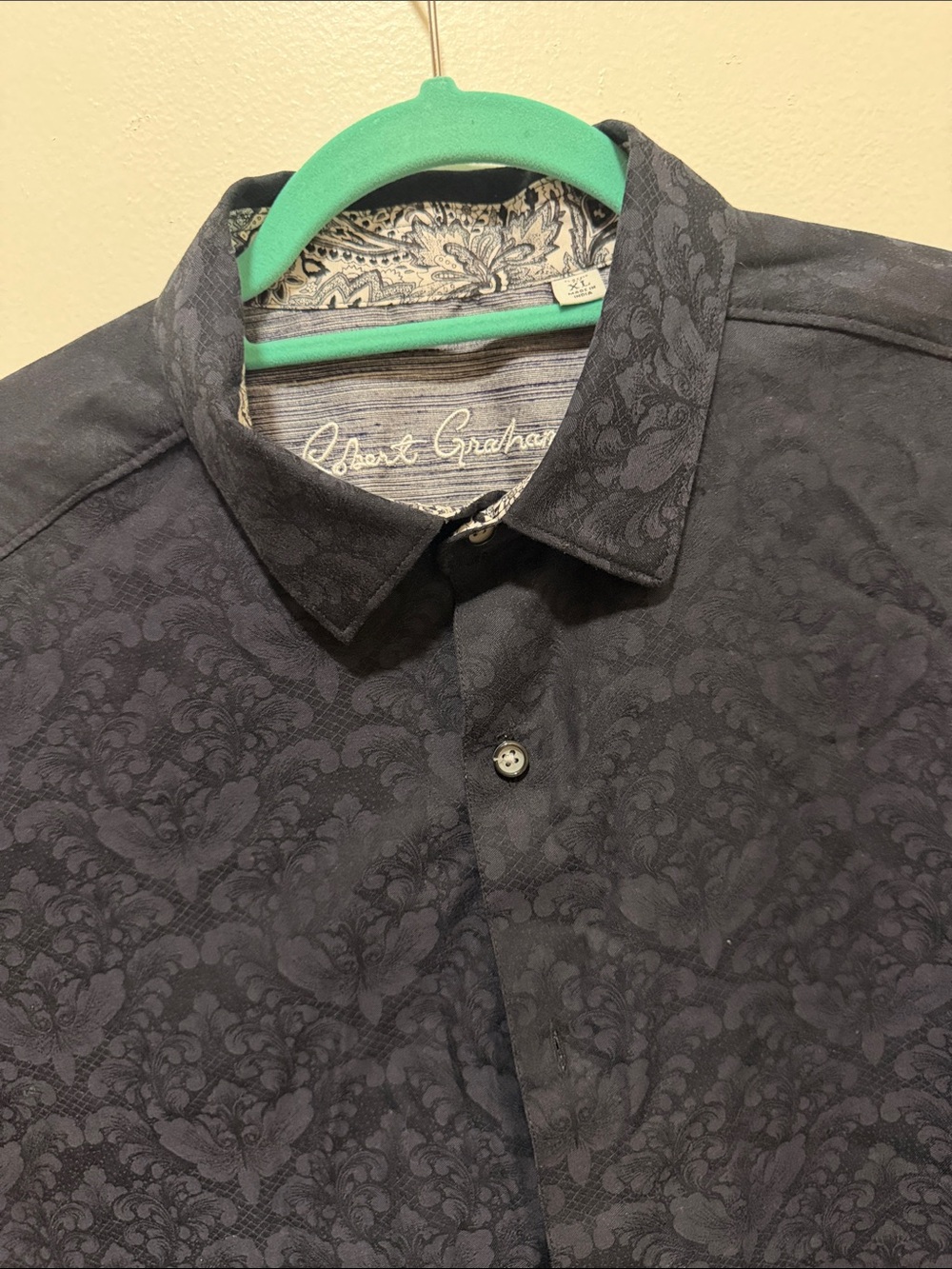 Robert Graham Black Jacquard Shirt with Paisley Lining